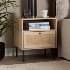 Caterina Wood And Natural Rattan 1 Door End Table Natural Brown/Black - Baxton Studio -Outlet Baxton Studio Store GUEST 3ebd400f 4cf8 48f6 9368 2a6cb828e30e