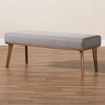 Odessa Mid-Century Modern Fabric Upholstered Wood Dining Bench Walnut/Brown - Baxton Studio 5 Odessa Mid-Century Modern Fabric Upholstered Wood Dining Bench Walnut/Brown - Baxton Studio - Image 5