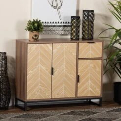 Josephine Two-Tone Wood And Metal 3 Door Sideboard Walnut Brown/White/Black - Baxton Studio -Outlet Baxton Studio Store GUEST 4034792b a585 45b8 8eff 69ce93b33fb4