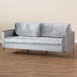 Baxton Studio Clara Velvet Fabric Upholstered 3 Seater Sofa Gray - BaxtonStudio -Outlet Baxton Studio Store GUEST 40c08b22 e431 4c22 af0b 38447f5e2b8c