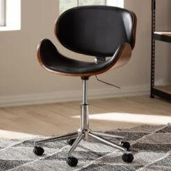 Baxton Studio Ambrosio Faux Leather Upholstered Chrome Finished Metal Adjustable Office Chair Black - BaxtonStudio -Outlet Baxton Studio Store GUEST 40ddbd8d 7880 49e0 8cc2 f6c44501ceef