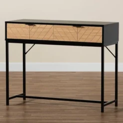 Jacinth Two-Tone Wood And Metal 2 Drawer Console Table Black/Natural Brown - Baxton Studio -Outlet Baxton Studio Store GUEST 4145ef6e 870d 4539 b6d7 61238c6c94e5