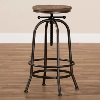 Baxton Studio Aline Wood And Rust Finished Steel Adjustable Swivel Barstool Brown - BaxtonStudio 3 Baxton Studio Aline Wood And Rust Finished Steel Adjustable Swivel Barstool Brown - BaxtonStudio - Image 3