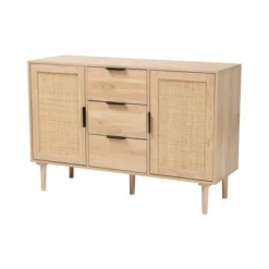 Harrison Wood And Rattan 3 Drawer Sideboard Dining Cabinet Natural Brown/Black - Baxton Studio