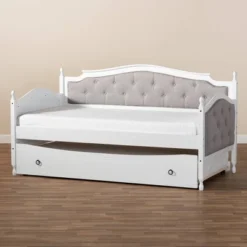 Twin Marlie Upholstered Daybed With Trundle Gray/White - Baxton Studio -Outlet Baxton Studio Store GUEST 433d32bf e0f5 40d8 a277 3ed9e98bcbee