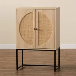 Ardon Bohemian Wood And Metal 2 Door Storage Cabinet With Rattan Light Brown/Black - Baxton Studio -Outlet Baxton Studio Store GUEST 4446a2d3 e2a0 484f bc51 6baac3c39be7