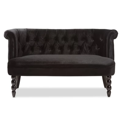 Flax Victorian Style Contemporary Velvet Fabric Upholstered 2 Seater Loveseat Black - Baxton Studio 2 Flax Victorian Style Contemporary Velvet Fabric Upholstered 2 Seater Loveseat Black - Baxton Studio - Image 2