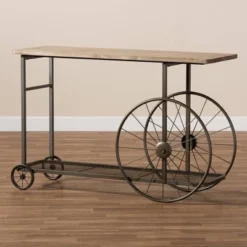 Terence Vintage Industrial Natural Wood And Metal Wheeled Console Table Black - Baxton Studio -Outlet Baxton Studio Store GUEST 44c205ad 8722 4ff8 b25f 2503d30d3ef0
