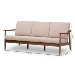 Venza Mid-Modern Walnut Wood Fabric Upholstered 3 Seater Sofa Light Brown - Baxton Studio -Outlet Baxton Studio Store GUEST 44fe4afe cdd4 490a a587 db3a00b74bcc