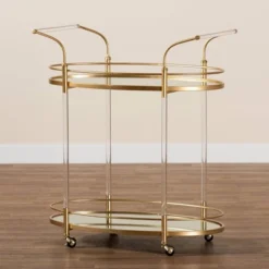Nakano Metal And Glass 2 Tier Wine Cart Gold/Mirror - Baxton Studio -Outlet Baxton Studio Store GUEST 45032b5e 8135 4081 b512 1cb2941ca273