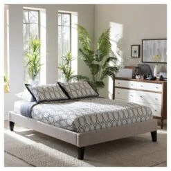 Lancashire Modern And Contemporary Linen Fabric Upholstered Bed Frame With Tapered Legs - Full - Baxton Studio -Outlet Baxton Studio Store GUEST 454318ed 77a5 4302 8154 95316ce181a9