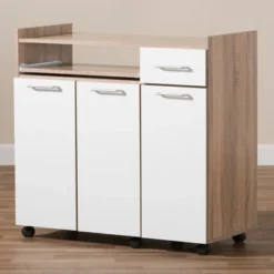 Charmain Modern And Contemporary Light Oak And Finish Kitchen Cabinet White/Brown - Baxton Studio -Outlet Baxton Studio Store GUEST 461068f9 26dd 44c5 be81 4d10f7e06f82