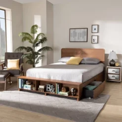 4 Drawer Vita Modern Transitional Wood Platform Storage Bed Walnut/Brown - Baxton Studio -Outlet Baxton Studio Store GUEST 473820d3 2b6f 4cdf 8401 9615bd47fdbe