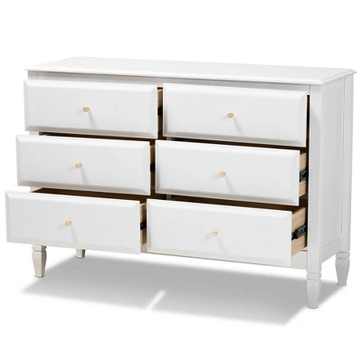 6 Drawer Naomi Wood Bedroom Dresser White/Gold - Baxton Studio 1 6 Drawer Naomi Wood Bedroom Dresser White/Gold - Baxton Studio