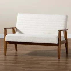 Stratton Boucle Fabric And Wood Loveseat White/Walnut Brown - Baxton Studio -Outlet Baxton Studio Store GUEST 47499fc0 ee25 42fb a516 645437dc2fb5