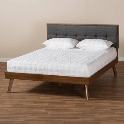 Alke Fabric Upholstered Walnut Finished Platform Bed - Baxton Studio 6 Alke Fabric Upholstered Walnut Finished Platform Bed - Baxton Studio - Image 6