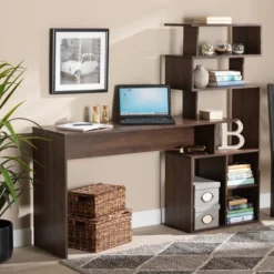 Foster Wood Storage Desk With Shelves Walnut/Brown - Baxton Studio -Outlet Baxton Studio Store GUEST 48c51bc8 d1b6 41fb 99c5 2e45fc227493