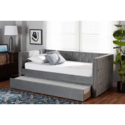 Larkin Velvet Fabric Upholstered Daybed With Trundle - Baxton Studio -Outlet Baxton Studio Store GUEST 48cf380c 88a8 460d 89ed d88506ed5779