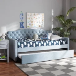Twin Freda Velvet Tufted Daybed With Trundle Light Blue - Baxton Studio -Outlet Baxton Studio Store GUEST 490f2d28 0043 4ded 9c61 f0a2449715a5