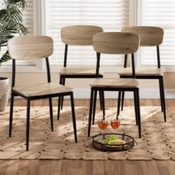 4pc Honore Wood And Metal Dining Chair Set Light Brown/Black - Baxton Studio -Outlet Baxton Studio Store GUEST 49253c40 bcce 45d0 a1ed 310403206ece