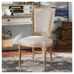 Cadencia French Vintage Cottage Weathered Oak Wood Finish And Fabric Upholstered Dining Side Chair - Beige - Baxton Studio -Outlet Baxton Studio Store GUEST 492c24d6 3c54 46cf 9e99 b5dba70858fe