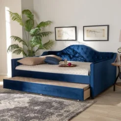 Perry Velvet Daybed With Trundle - Baxton Studio -Outlet Baxton Studio Store GUEST 496661a3 8e07 4a1f 8849 c925cfe2d051