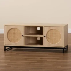 Ardon Bohemian Wood And Metal 2 Door Natural Rattan TV Stand For TVs Up To 40" Light Brown/Black - Baxton Studio -Outlet Baxton Studio Store GUEST 4a478c04 ed1c 4bc3 91bf ac12b05e69cf