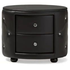 Davina Hollywood Glamour Style Oval 2 - Drawer Faux Leather Upholstered Nightstand - Baxton Studio