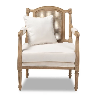 Clemence Upholstered Whitewashed Wood Accent Chair Ivory/Oak - Baxton Studio 9 Clemence Upholstered Whitewashed Wood Accent Chair Ivory/Oak - Baxton Studio - Image 9