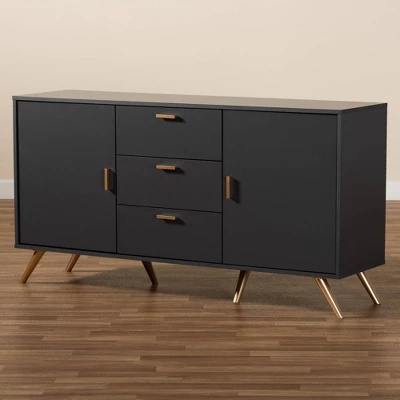 Kelson Wood 2 Door Sideboard Buffet Dark Gray/Gold - Baxton Studio 6 Kelson Wood 2 Door Sideboard Buffet Dark Gray/Gold - Baxton Studio - Image 6