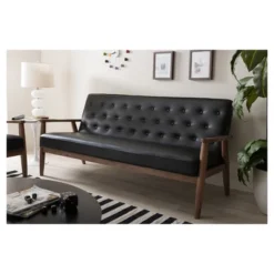 Sorrento Mid-Century Retro Modern Faux Leather Upholstered Wooden 3 Seater Sofa - Baxton Studio -Outlet Baxton Studio Store GUEST 4bf4f387 2a0a 4594 8352 3044b1e5bbc1