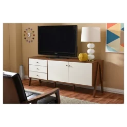 Harlow Mid-century Modern Scandinavian Style Wood Sideboard Storage Cabinet - Walnut/White - Baxton Studio -Outlet Baxton Studio Store GUEST 4c9a2cc4 0325 4082 a27e 36f985b6c42b