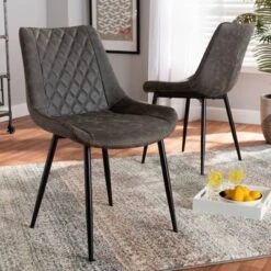 Set Of 2 Loire Faux Leather Upholstered Dining Chair Gray/Black - Baxton Studio -Outlet Baxton Studio Store GUEST 4d270570 c201 41e6 8e11 8f6d2b2a2d13