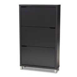 Out Racks Simms Finished Wood Shoe Storage Cabinet With 6 Fold Black - Baxton Studio