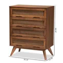 Barrett Wood And Synthetic Rattan 4 Drawer Chest Walnut Brown - Baxton Studio -Outlet Baxton Studio Store GUEST 4d59f112 3e43 4bd9 9c61 1c1b5f41b653