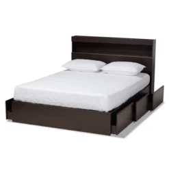 Queen 6 Drawer Blaine Wood Platform Storage Bed Dark Brown - Baxton Studio