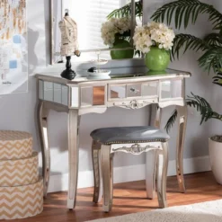 Elgin Brushed Wood And Mirrored Glass 1 Drawer Console Table Silver/Mirror - Baxton Studio -Outlet Baxton Studio Store GUEST 4e73cb3b 011f 4603 acda d0f4dffde82f