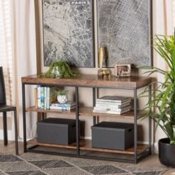Bardot Wood And Metal 3 Tier Console Table Walnut Brown/Black - Baxton Studio