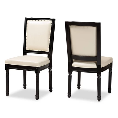 Set Of 2 Louane Faux Leather Upholstered And Wood Dining Chairs Beige/Black - Baxton Studio 1 Set Of 2 Louane Faux Leather Upholstered And Wood Dining Chairs Beige/Black - Baxton Studio