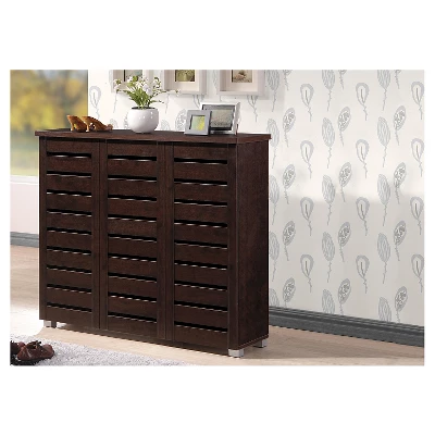 Adalwin Modern And Contemporary 3-Door Wooden Entryway Shoes Storage Cabinet - Dark Brown - Baxton Studio 4 Adalwin Modern And Contemporary 3-Door Wooden Entryway Shoes Storage Cabinet - Dark Brown - Baxton Studio - Image 4
