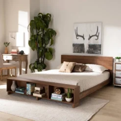 Regina Wood Platform Storage Bed With Built-In Shelves Ash Walnut - Baxton Studio -Outlet Baxton Studio Store GUEST 4f52baea f286 4845 9c65 cda38ed33ec2