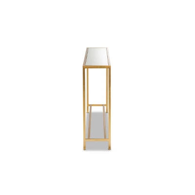 Alessa Glam Metal And Mirrored Glass Console Table Gold - Baxton Studio 2 Alessa Glam Metal And Mirrored Glass Console Table Gold - Baxton Studio - Image 2