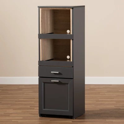 Fabian Oak Finished Kitchen Cabinet With Roll Out Compartment Dark Gray/Brown - Baxton Studio 1 Fabian Oak Finished Kitchen Cabinet With Roll Out Compartment Dark Gray/Brown - Baxton Studio