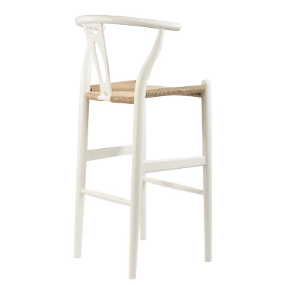 Mid-Century Modern Wishbone Barstool Wood White - Baxton Studio 2 Mid-Century Modern Wishbone Barstool Wood White - Baxton Studio - Image 2