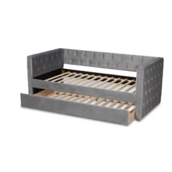 Larkin Velvet Fabric Upholstered Daybed With Trundle - Baxton Studio -Outlet Baxton Studio Store GUEST 51a7addb c1f4 41be 9423 c632f1f6b43b