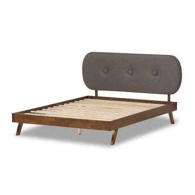 Penelope Mid-Century Modern Solid Wood And Fabric Upholstered Platform Bed Gray/Walnut Brown - Baxton Studio 2 Penelope Mid-Century Modern Solid Wood And Fabric Upholstered Platform Bed Gray/Walnut Brown - Baxton Studio - Image 2