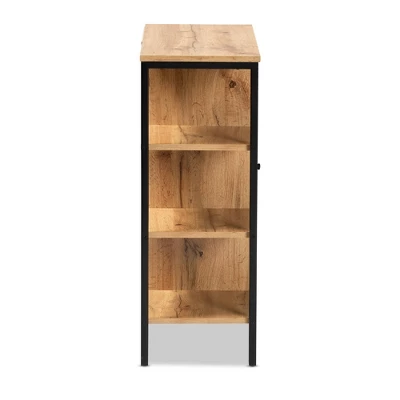 Vander Wood And Metal 1 Door Shoe Storage Cabinet Oak Brown/Black - Baxton Studio 3 Vander Wood And Metal 1 Door Shoe Storage Cabinet Oak Brown/Black - Baxton Studio - Image 3
