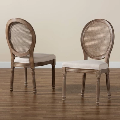 Set Of 2 Louis Fabric Upholstered With Rattan And Wood Dining Chairs Beige/Brown - Baxton Studio 7 Set Of 2 Louis Fabric Upholstered With Rattan And Wood Dining Chairs Beige/Brown - Baxton Studio - Image 7