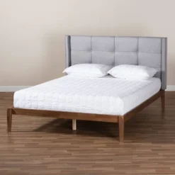 King Edmond Fabric Upholstered Wood Platform Bed Gray/Ash Walnut - Baxton Studio -Outlet Baxton Studio Store GUEST 53cdddd4 f282 4e0d 94c2 227082a3afea