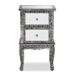 Wycliff Metal And Mirrored Glass 2 Drawer Nightstand Dark Gray/Silver - Baxton Studio -Outlet Baxton Studio Store GUEST 54ab46b1 5d50 45e0 8bf1 a0e15ca470f8
